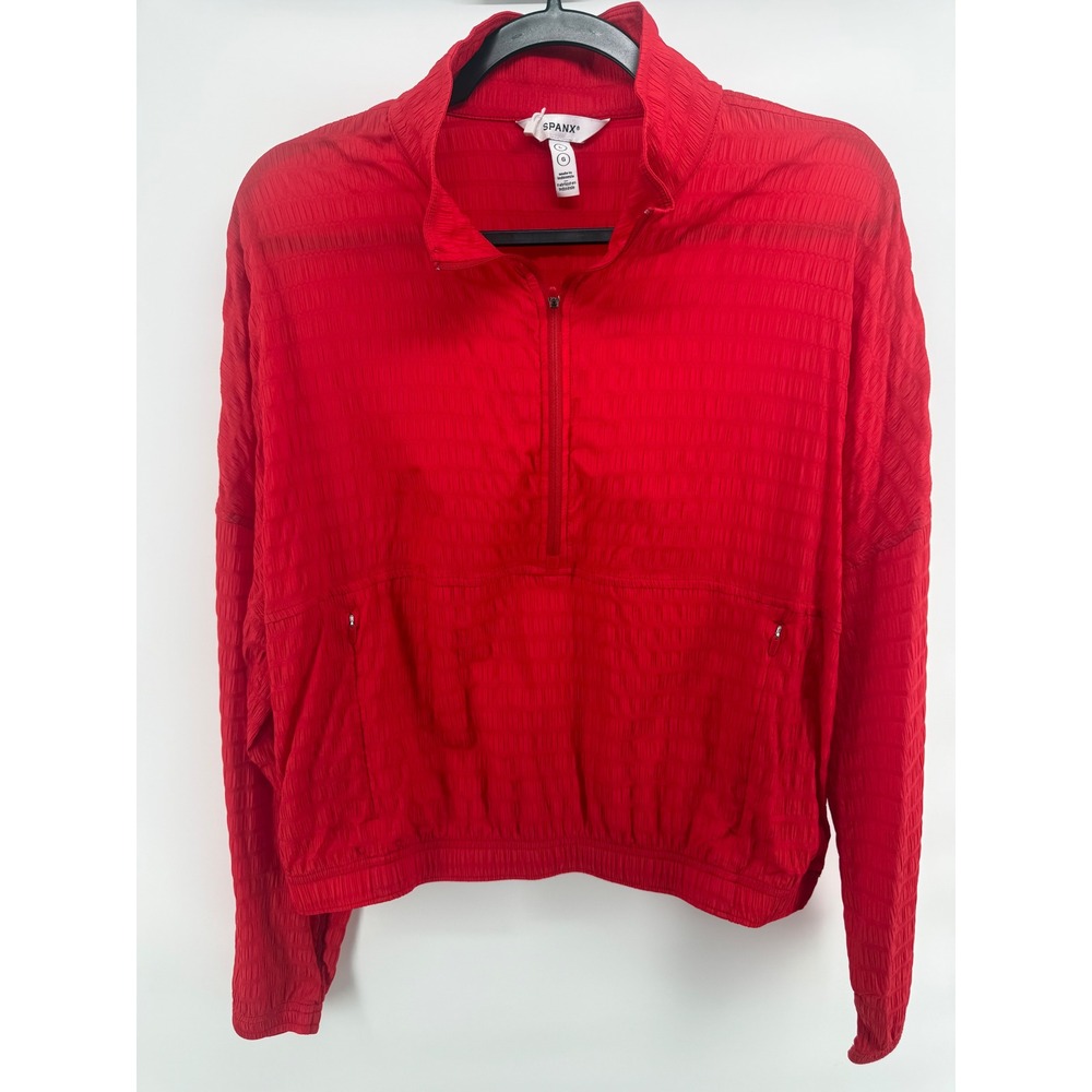 Spanx Get Moving 1/4 Zip Pullover Red Textured Activewear Jacket Large